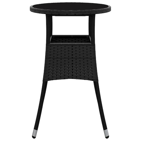 vidaXL Stolik ogrodowy, Ø60x75 cm, szkło hartowane i rattan PE, czarny