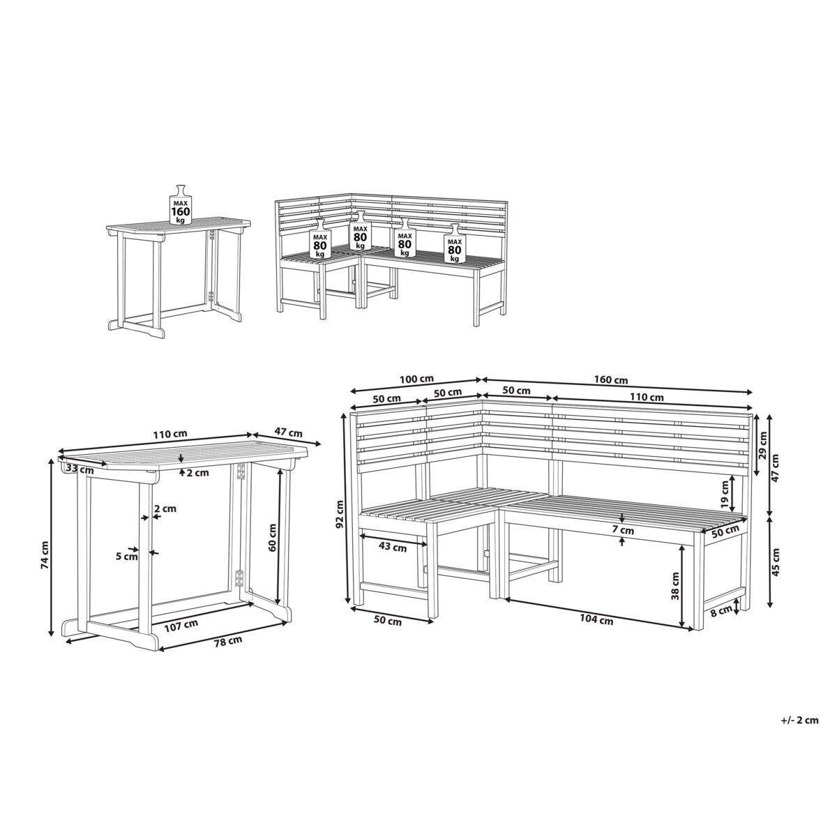 Zestaw mebli balkonowych drewno akacjowe TREIA