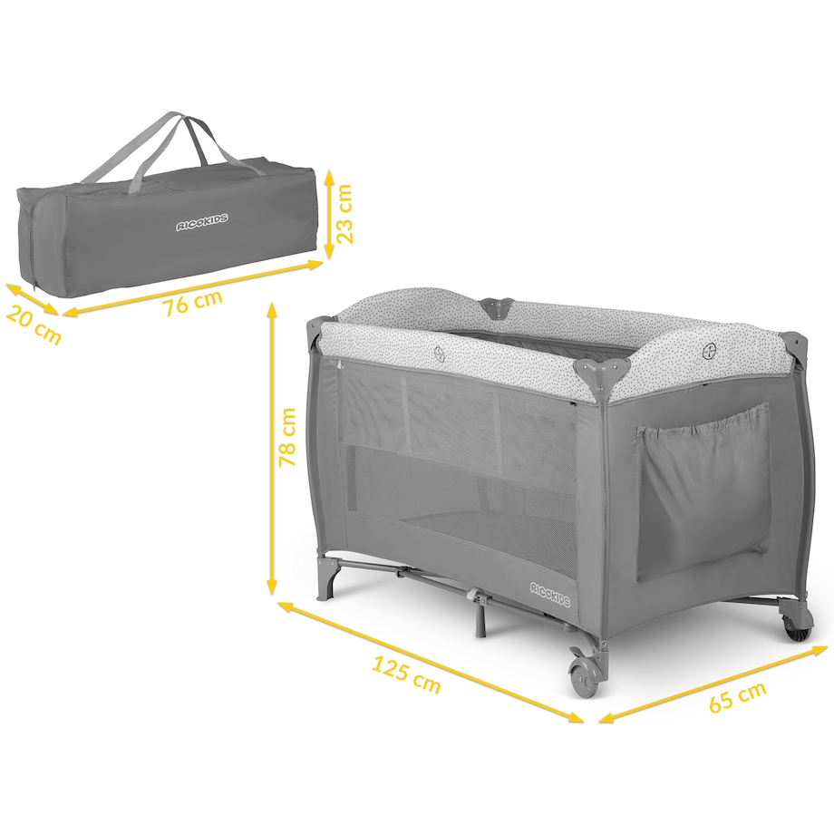 Łóżeczko turystyczne dla dziecka składane podróżne kojec Ricokids + materac + torba