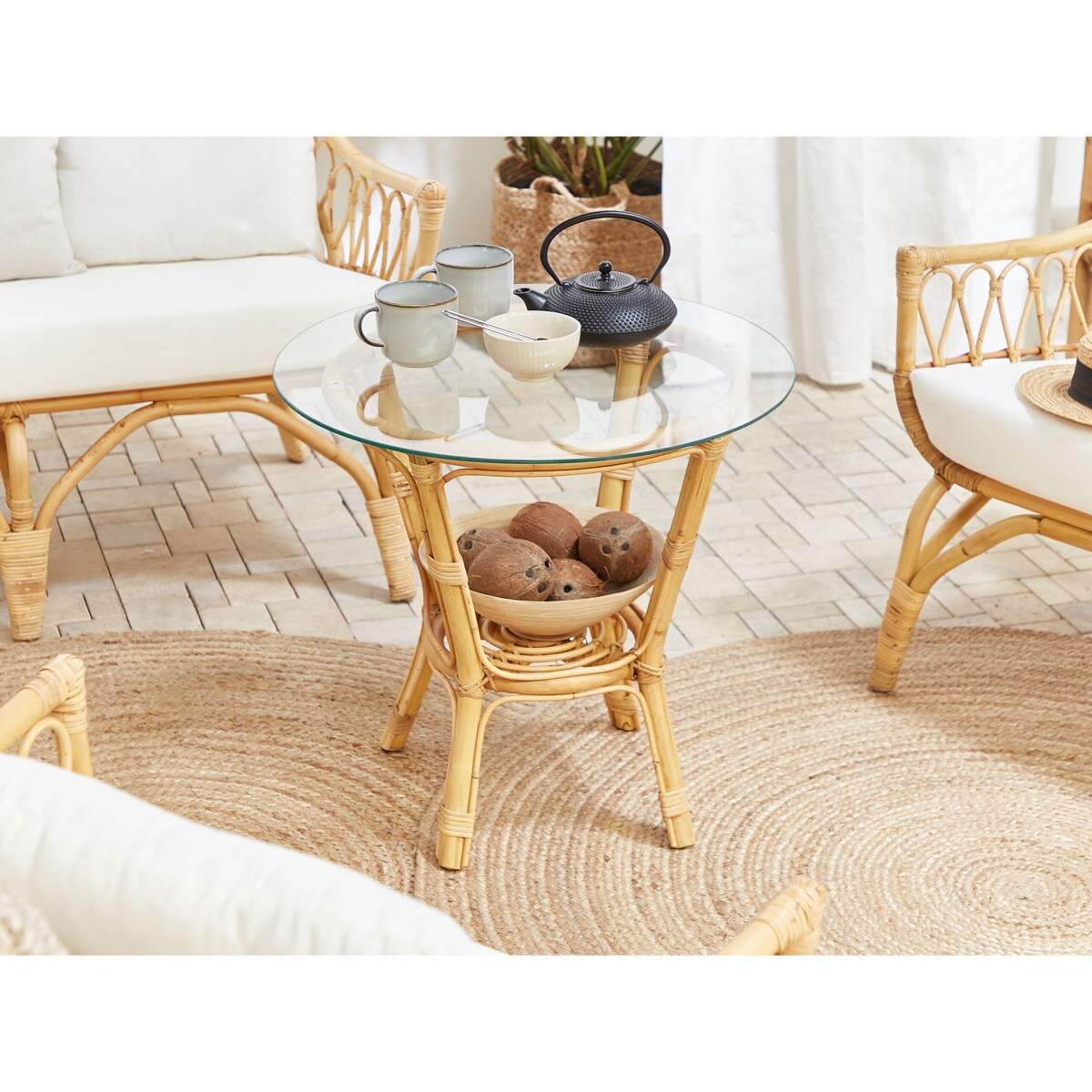 Zestaw ogrodowy rattanowy 4-osobowy naturalny SIBARI