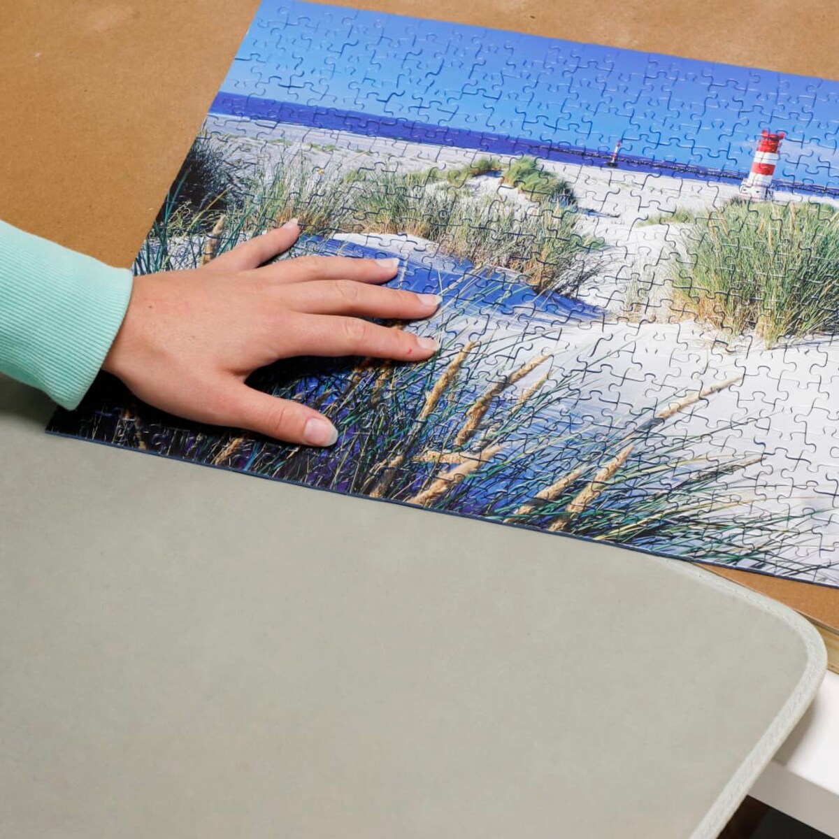 HI Blat do układania puzzli z 4 szufladami, 76x57x4,5 cm, drewniany