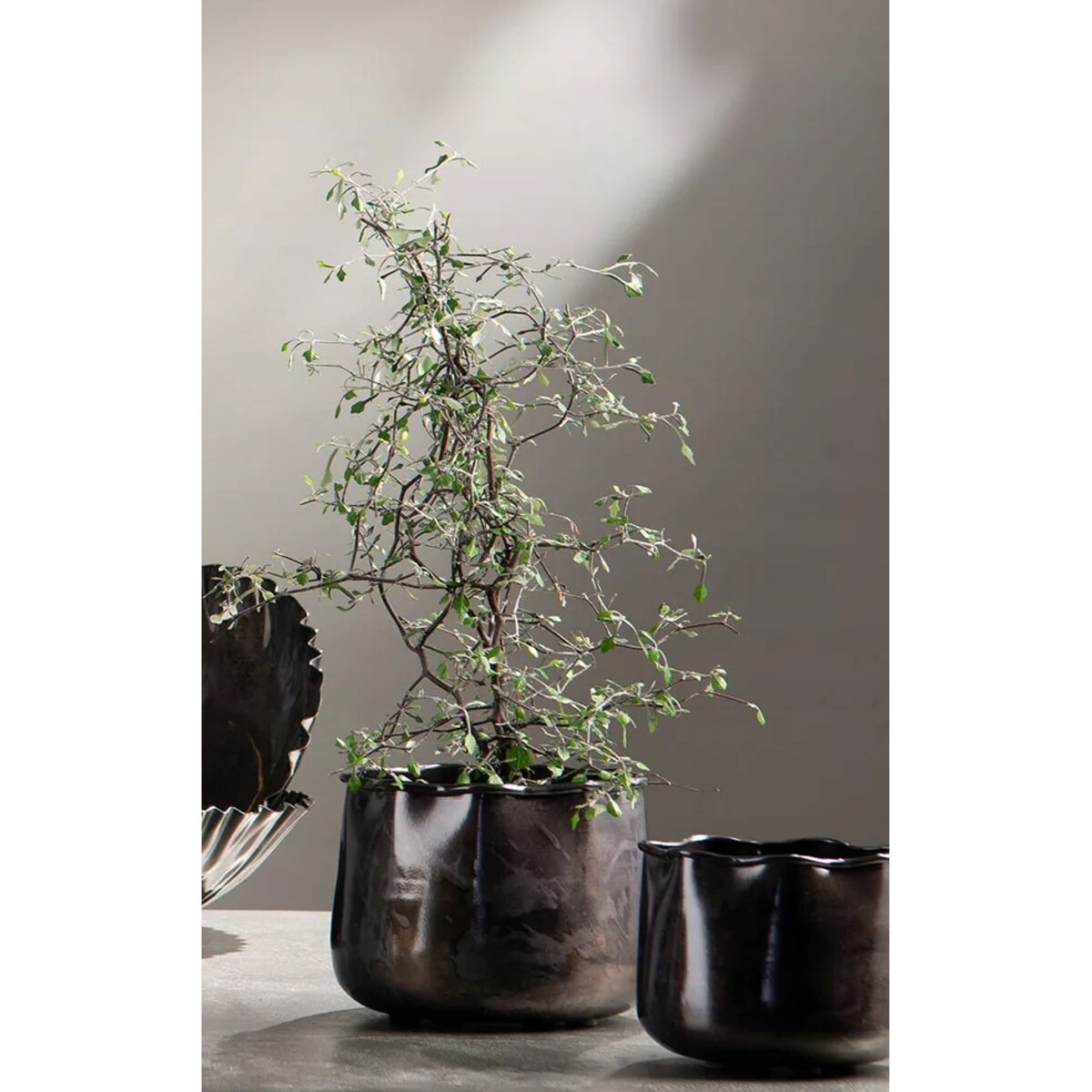 DONICZKA OSŁONKA CZARNA OKRĄGŁA donica metalowa do salonu na bonsai 3 szt.