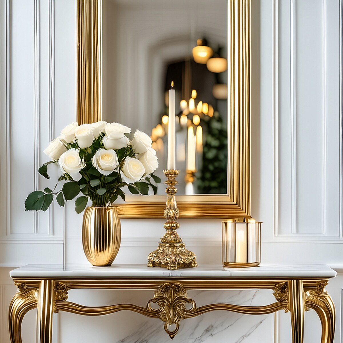 ŚWIECZNIK ZŁOTY KANDELABR DUŻY 45cm RETRO VINTAGE GLAMOUR WYSOKI DO DOMU