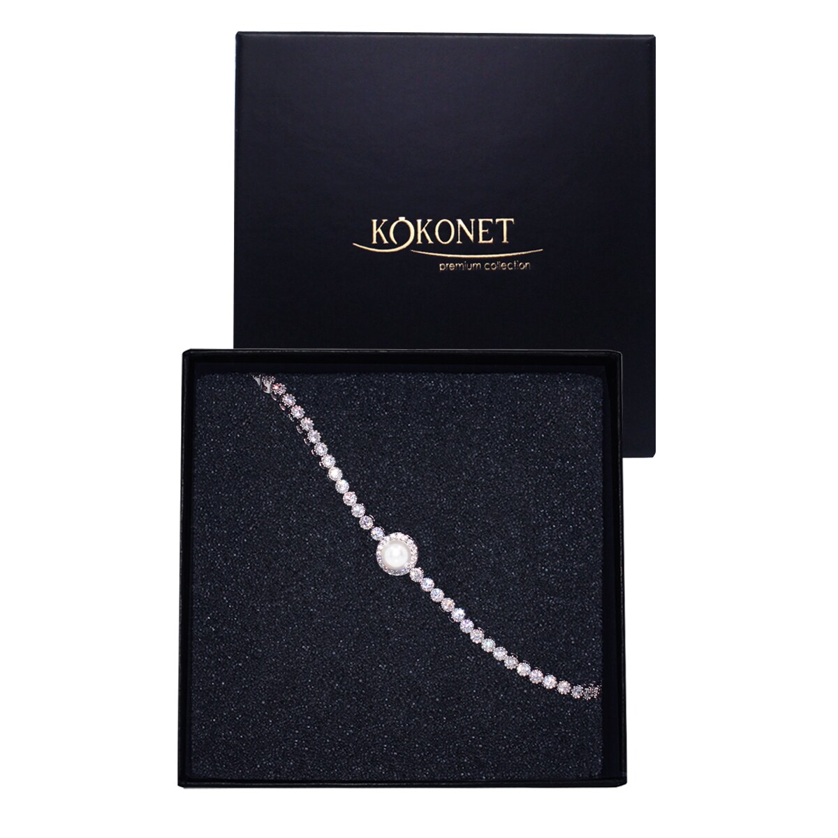 Delikatna srebrna bransoletka ślubna perła perłowa cyrkonie drobna PREZENT