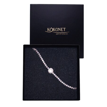 Delikatna srebrna bransoletka ślubna perła perłowa cyrkonie drobna PREZENT