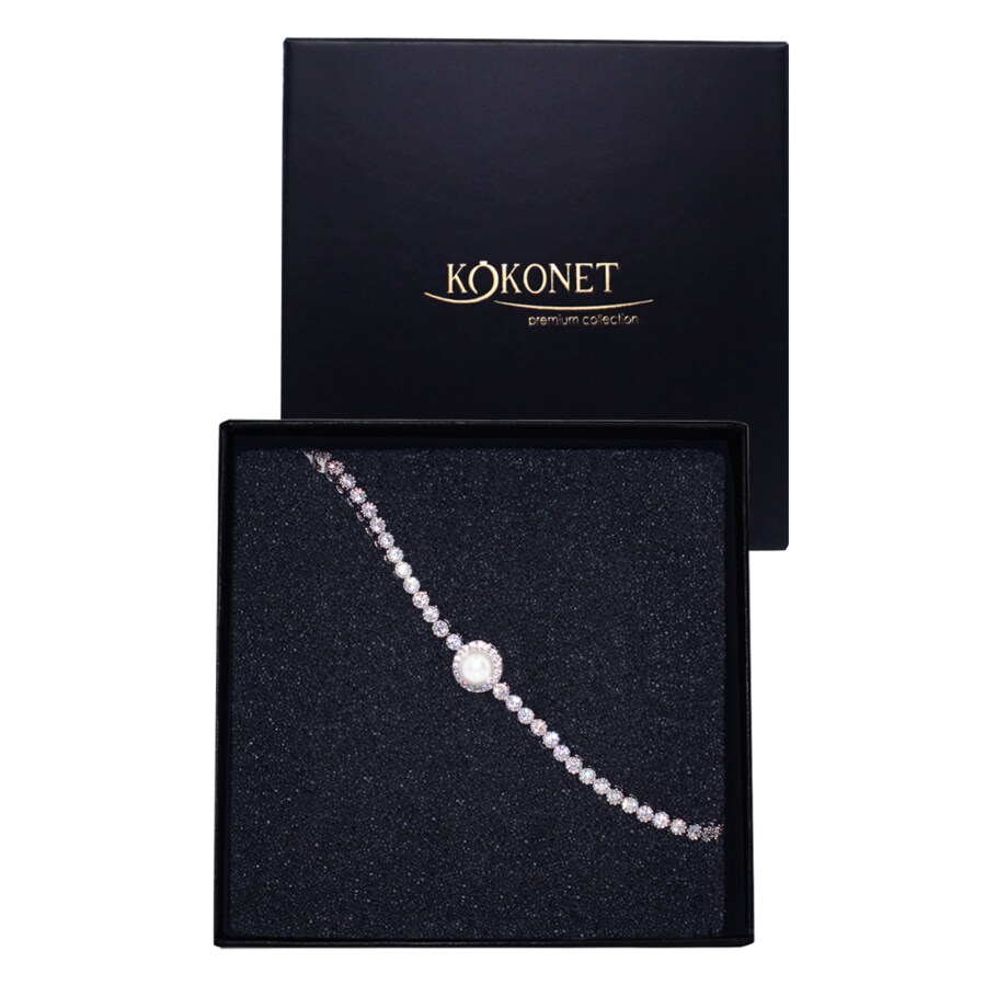 Delikatna srebrna bransoletka ślubna perła perłowa cyrkonie drobna PREZENT