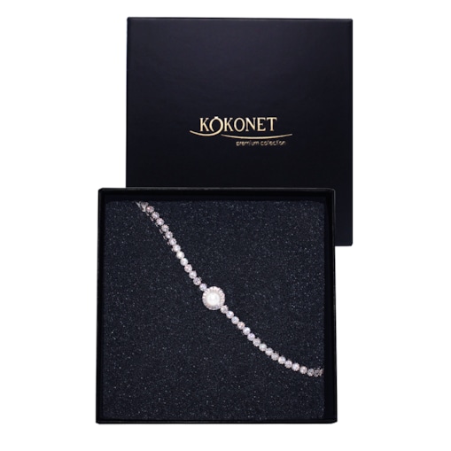 Delikatna srebrna bransoletka ślubna perła perłowa cyrkonie drobna PREZENT