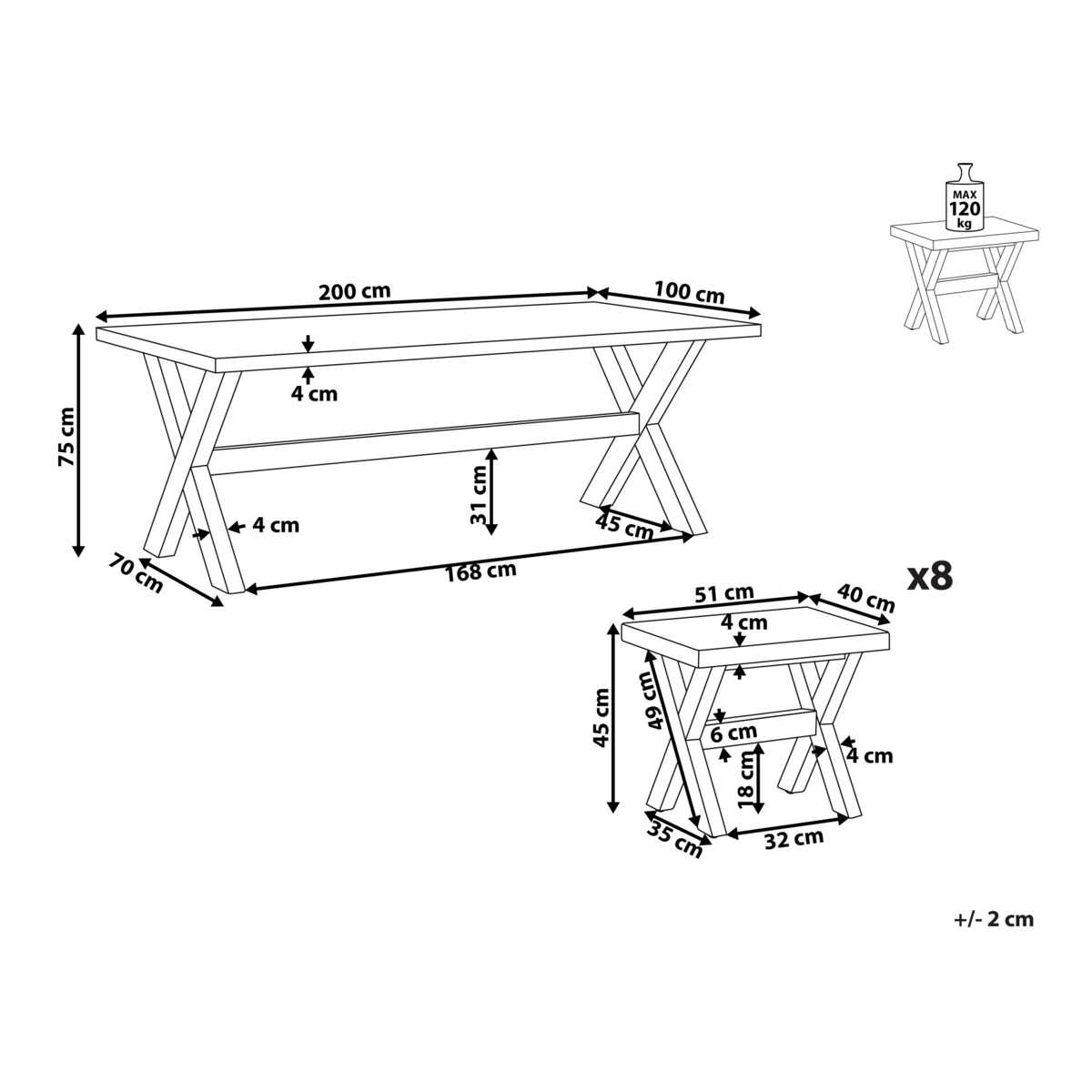 Zestaw ogrodowy ze stołkami dla 8 osób OLBIA Beton Biały