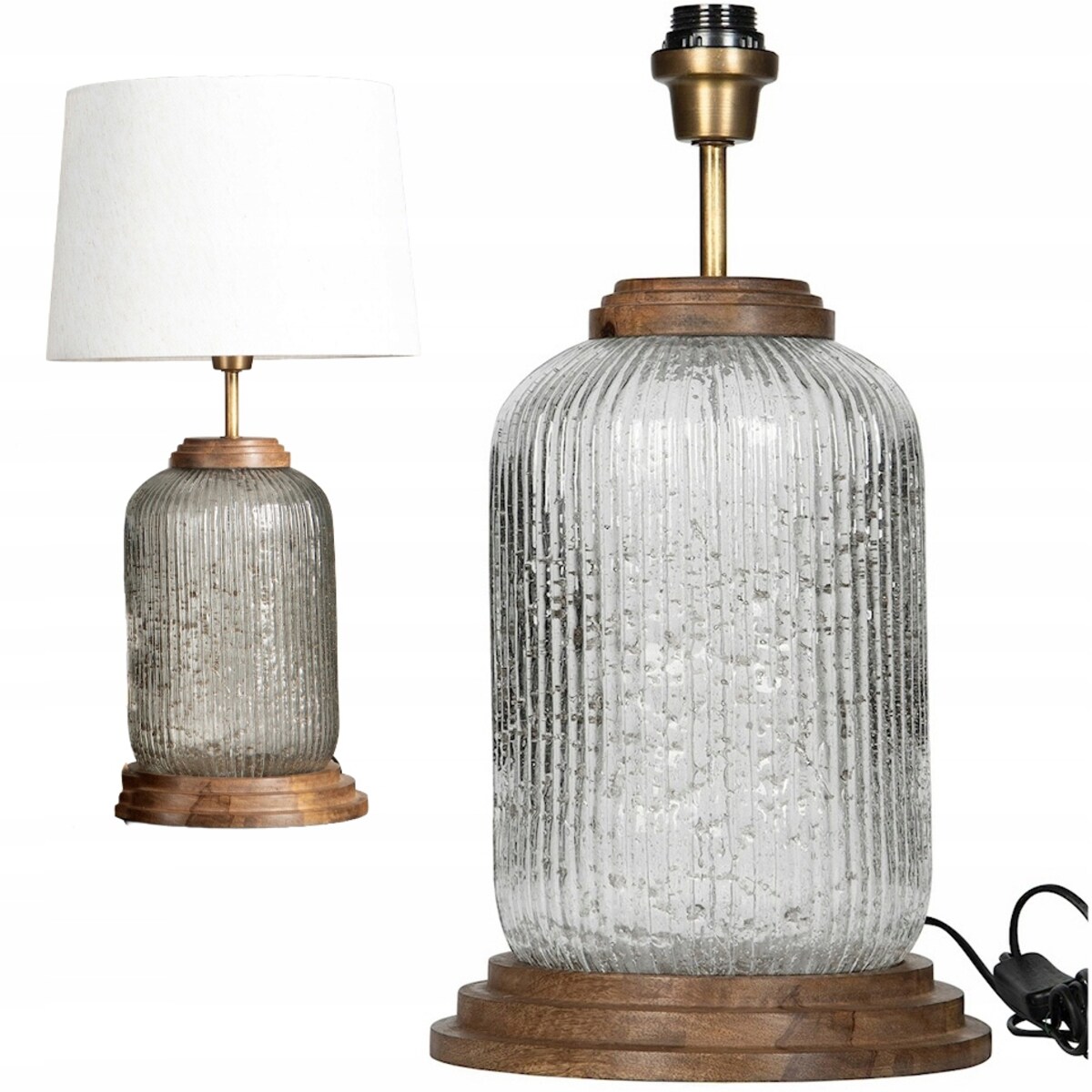 LAMPA STOŁOWA DUŻA 50cm BIURKOWA NOCNA BOHO E27 DREWNIANA SZKLANA DO SALONU