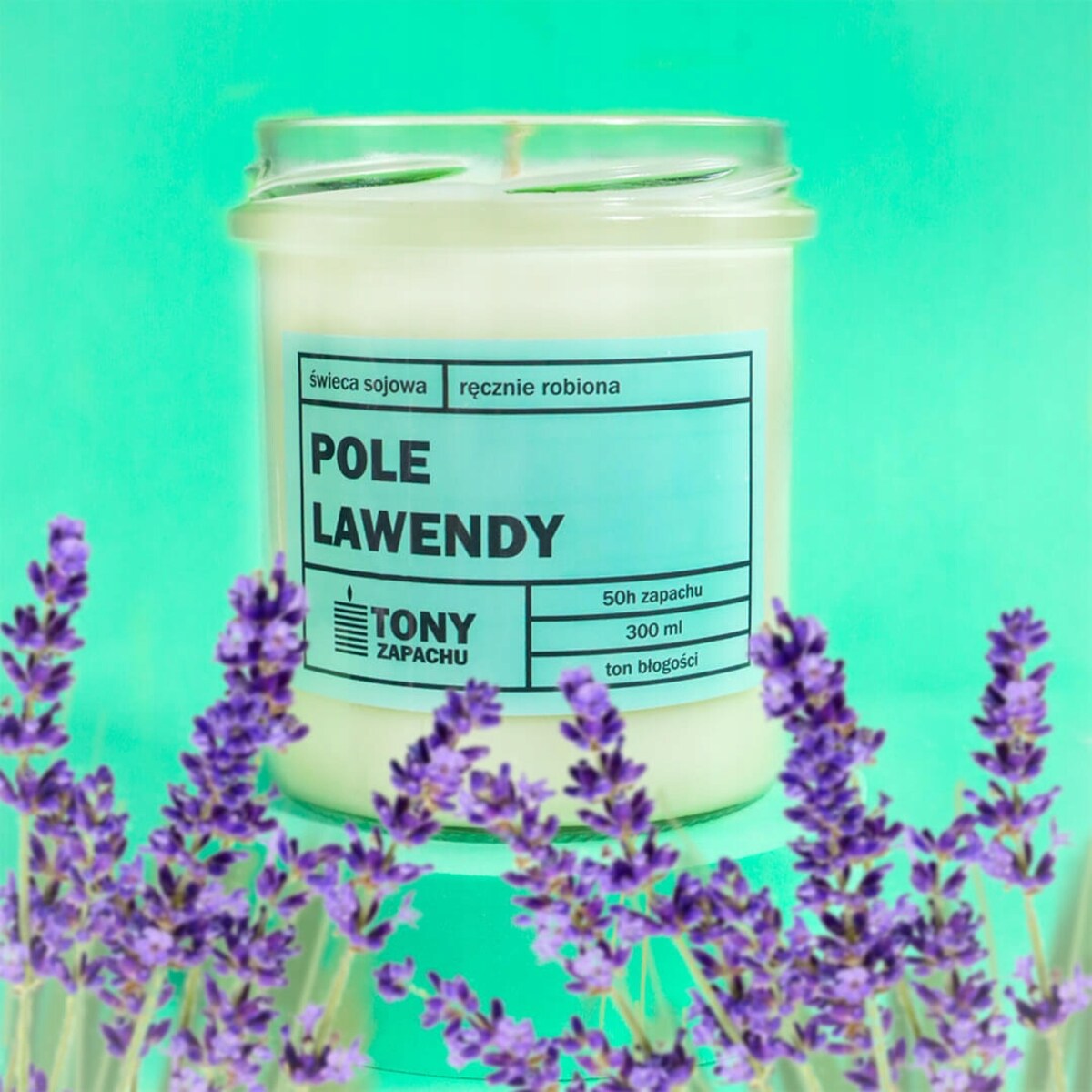 Naturalna ręcznie robiona świeca sojowa zapachowa w szkle POLE LAWENDY 50h palenia 300ml - prezent upominek dla kobiety mamy dziewczyny żony babci niej