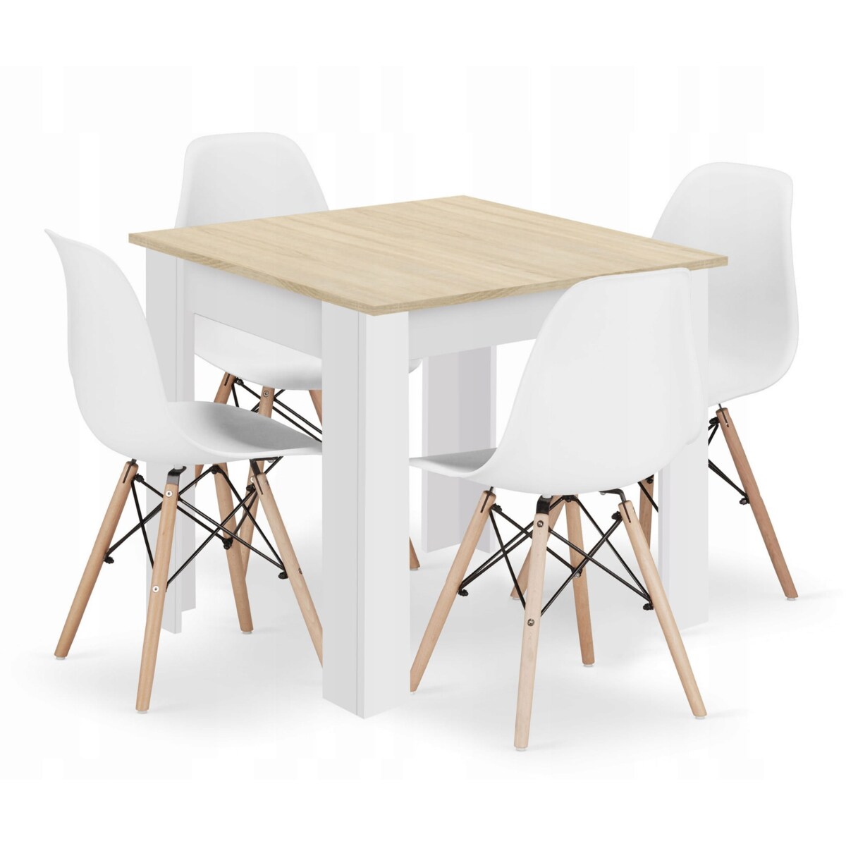 Zestaw Stół Do Jadalni Kuchni Salonu Biura Kwadratowy 80X80 Dąb Sonoma + 4 Krzesła Osaka Białe