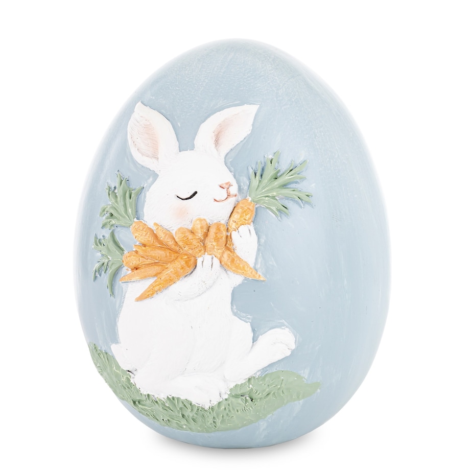 Dekoracja - jajko ozdobne 12x9x9 cm PISANKA niebieska z królikiem