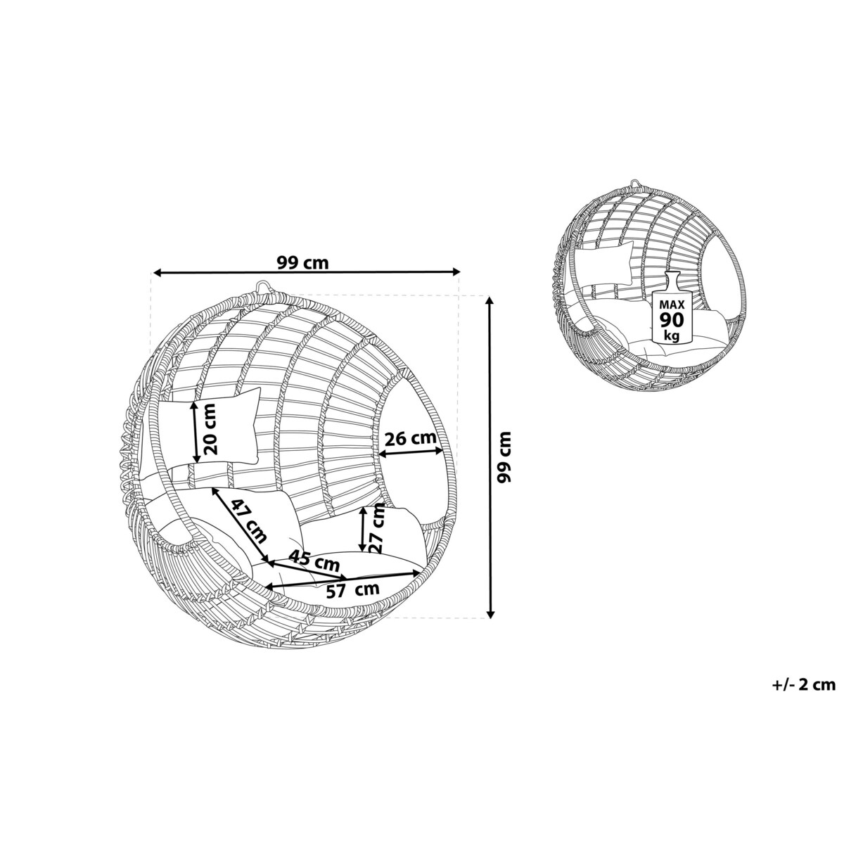 Fotel wiszący z technorattanu czarny ASPIO