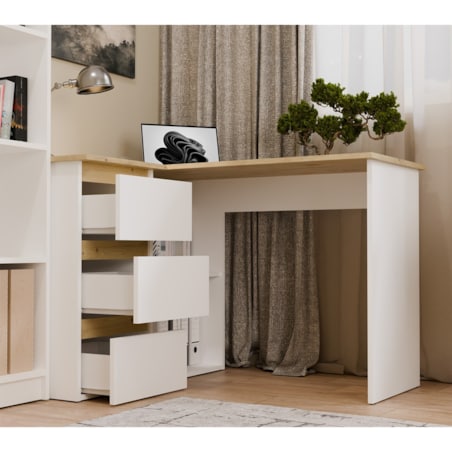 Biurko narożne Nicea lewe dąb artisan/biel 120x48,5x75 1 szt.