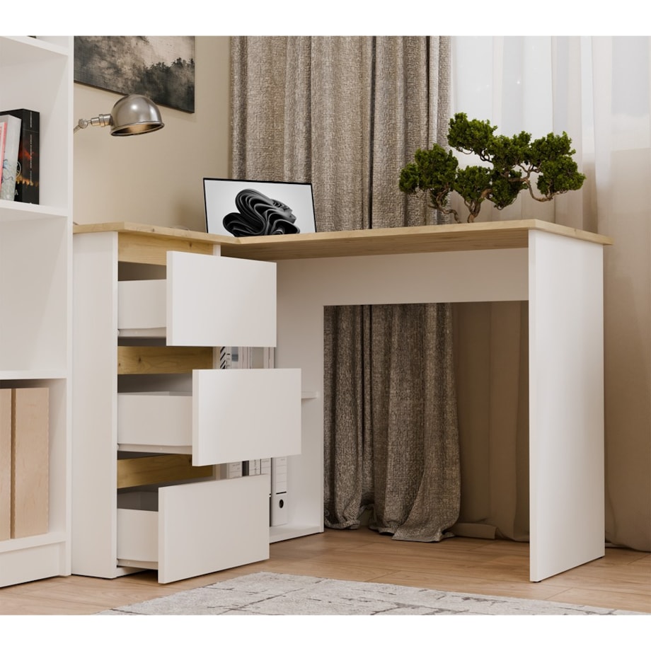 Biurko narożne Nicea lewe dąb artisan/biel 120x48,5x75 1 szt.