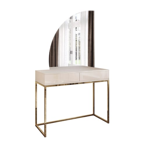 Toaletka kosmetyczna QUINNIE KASZMIR z lustrem LED złoty chrom, lewa, push-to-open