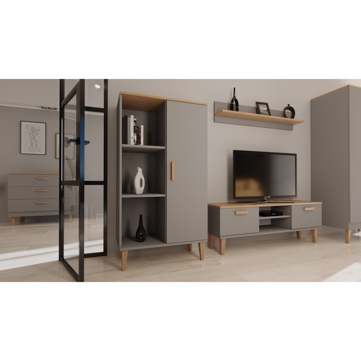 Regał Denver szary chinchilla & hikora