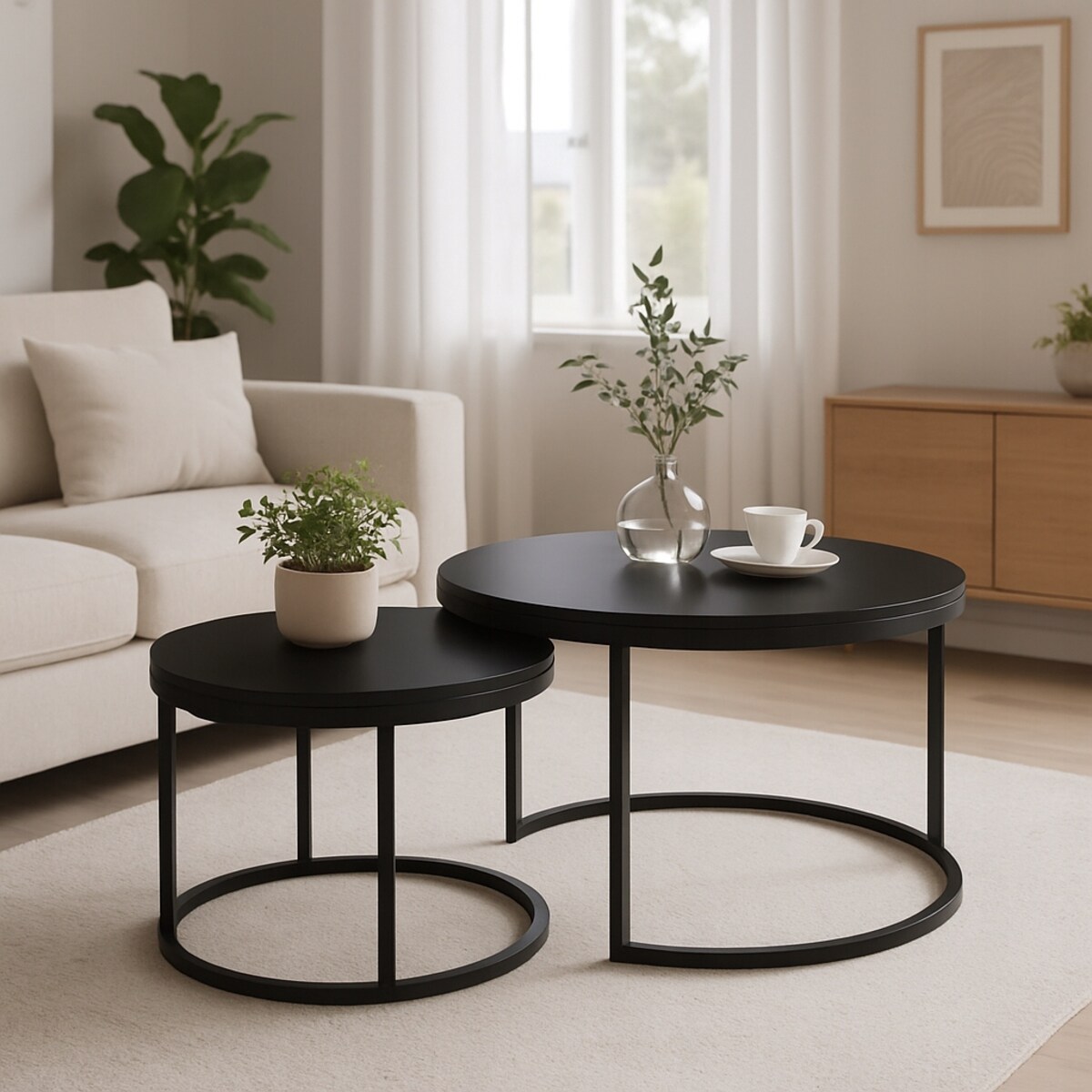 Zestaw 2 Stolików Kawowych Okrągłe LOFTOWE INDUSTRIAL Czarny SOFT LOFT SET