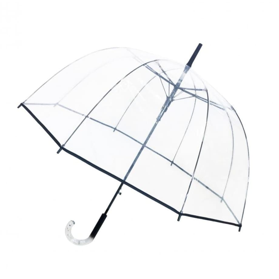 Długi parasol przezroczysty kopuła, czarna bordiura