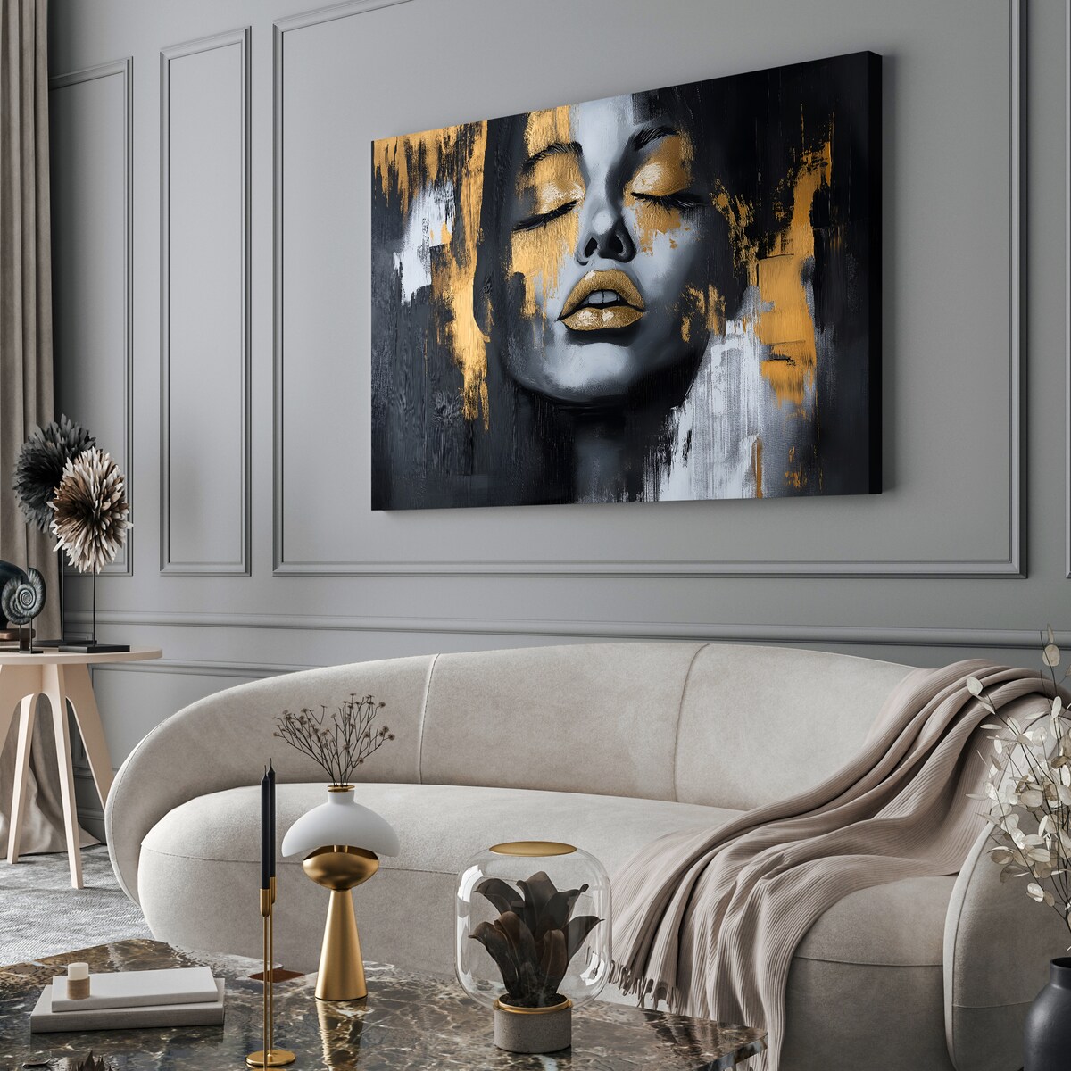 OBRAZ DO SYPIALNI ABSTRAKCYJNY KOBIECY PORTRET W STYLU GLAMOUR 90x60cm