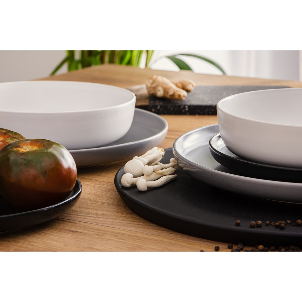 KONSIMO VICTO Elegancki zestaw obiadowy 6-osobowy szary czarny biały (18 elementów)