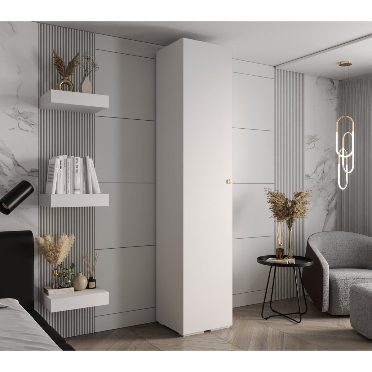 Szafa ubraniowa Garderoba INOVA 2 0,5SZ Biały+Złoty