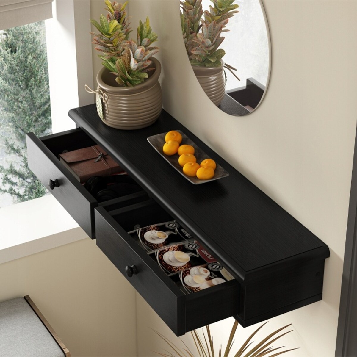 Półka wisząca z szufladami nowoczesna szafka loft salon sypialnia ścienna