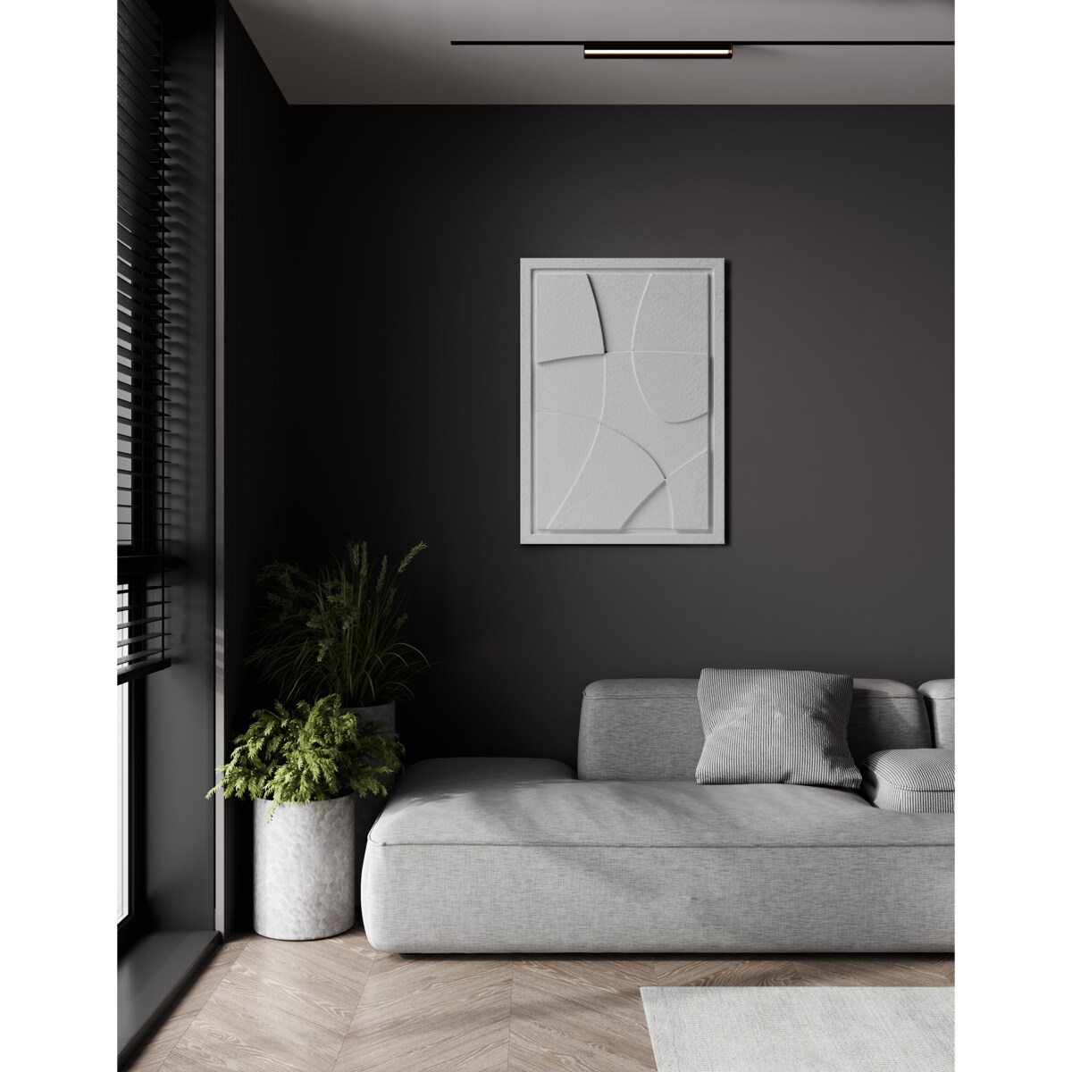 Obraz 3D 50x70cm Abstract I – Dekoracja Ścienna z Tynku Naturalnego, Milky Grey Minimalistyczny Relief