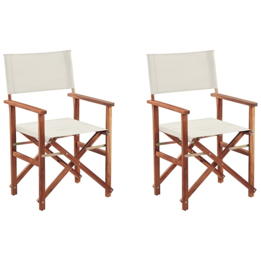 Zestaw 2 krzeseł ogrodowych akacjowy ciemne drewno z białym CINE