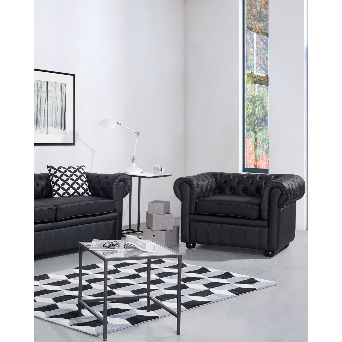 Fotel skórzany czarny CHESTERFIELD