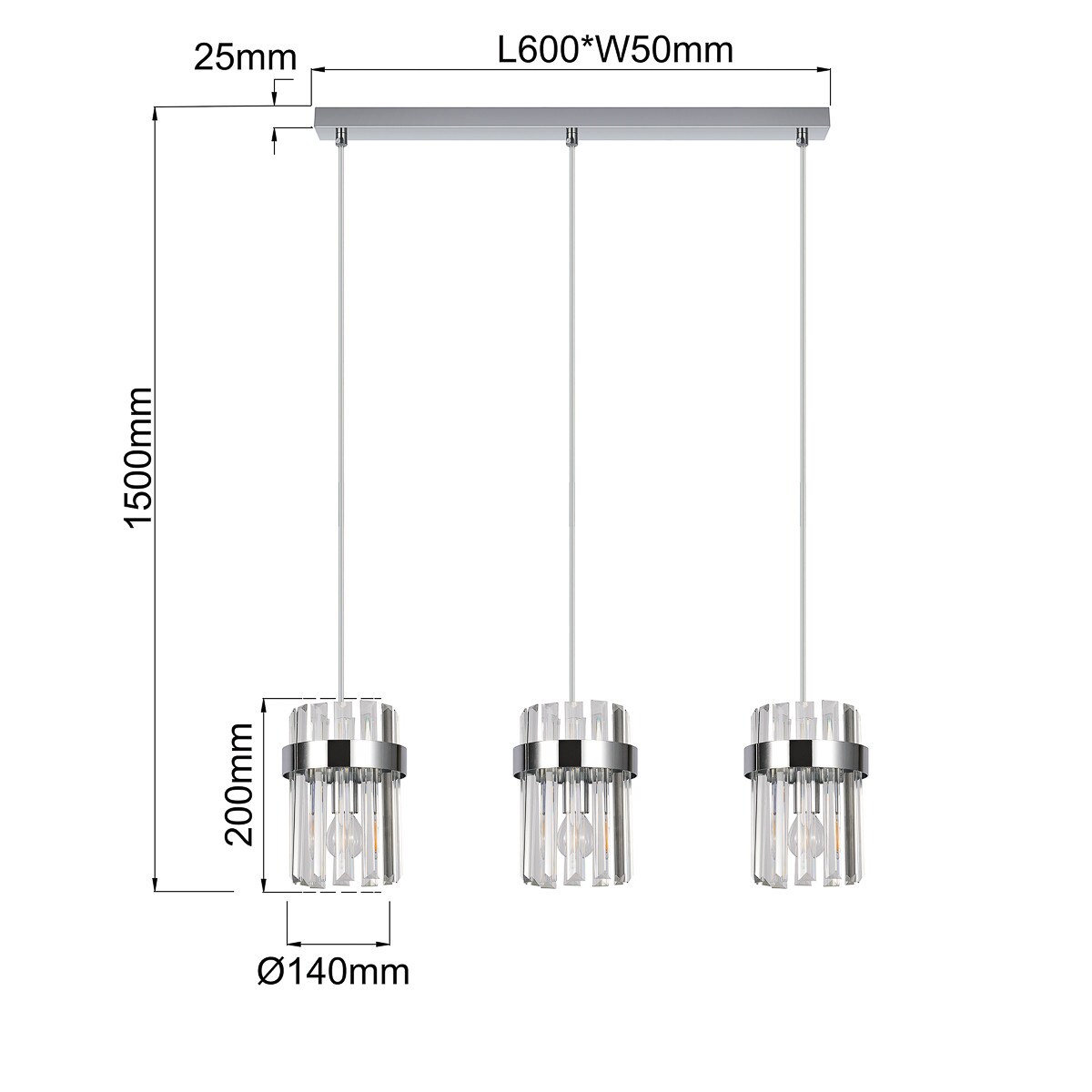 Lampa sufitowa wisząca Light Prestige Vetro chrom 3 x E14 1 szt.