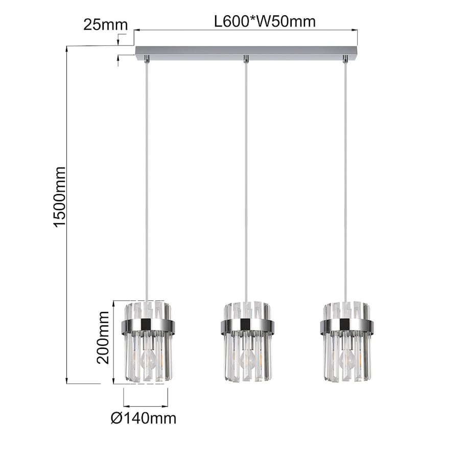 Lampa sufitowa wisząca Light Prestige Vetro chrom 3 x E14 1 szt.