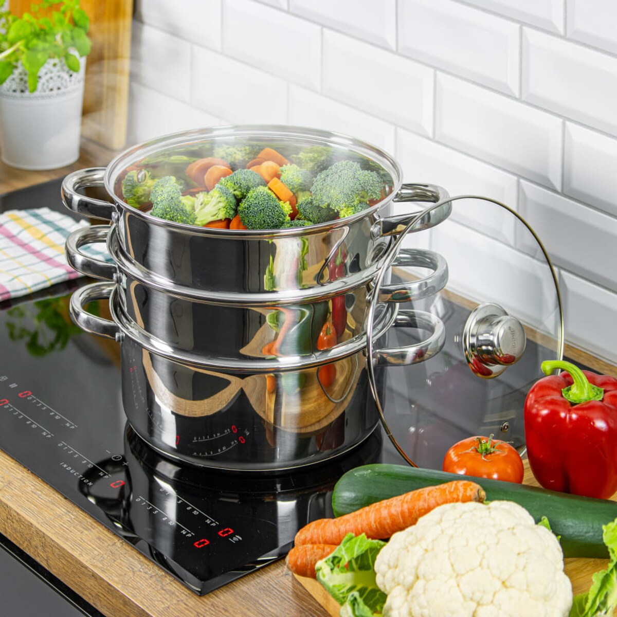 Garnki do gotowania na parze 2.5L 18cm 4 ele. parowar indukcja KINGHOFF