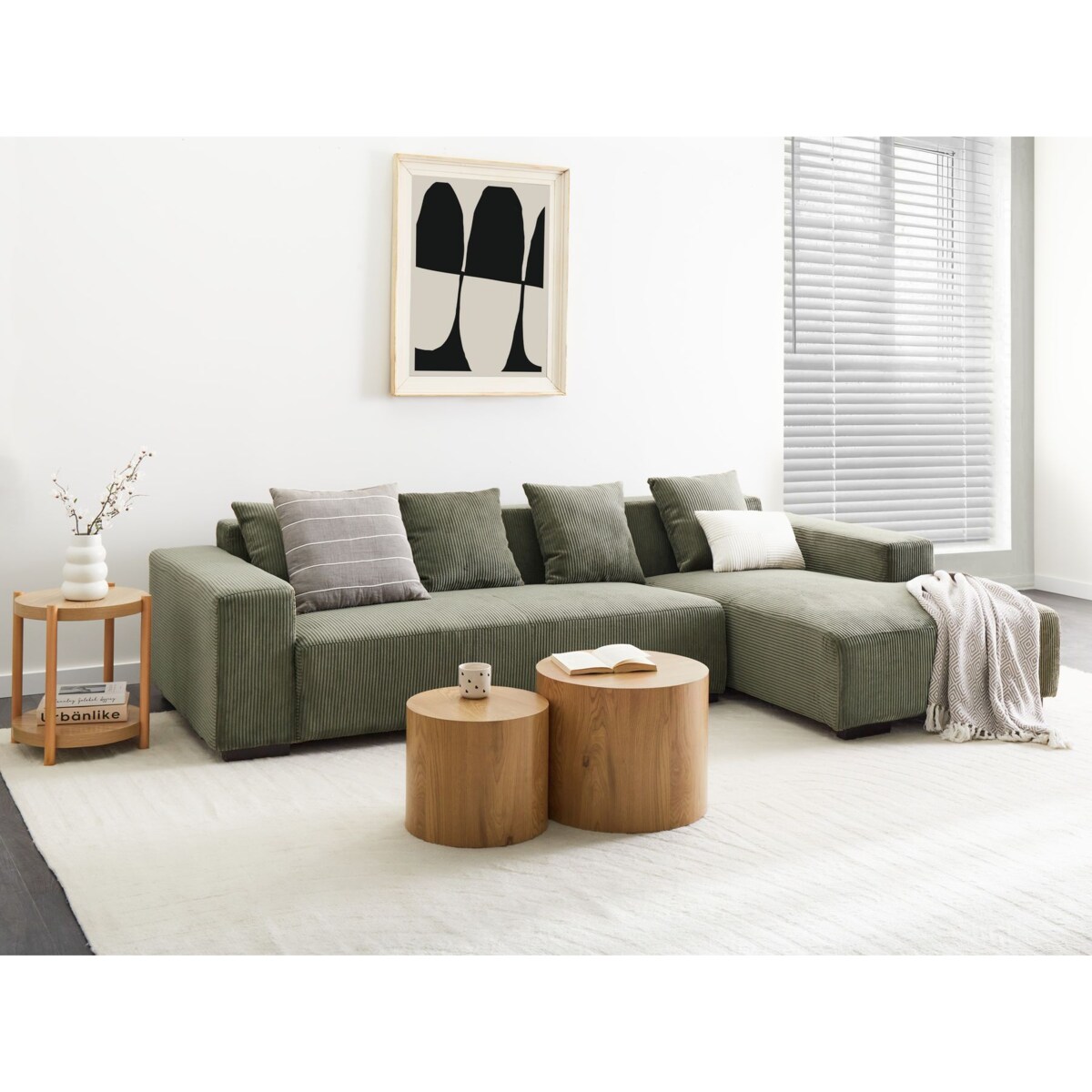 Narożnik LUNGO Sztruks Zielony dla 4 osób Lewostronny