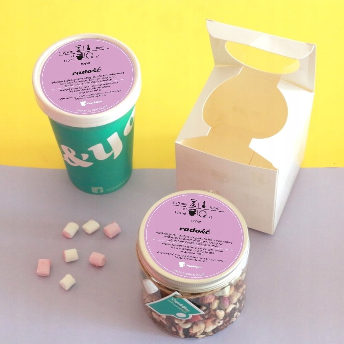 Herbata owocowa sypana RADOŚĆ o smaku kandyzowanego jabłka PREMIUM Cup&You - herbata liściasta sypana mieszanka napar susz - gotowa na prezent upominek