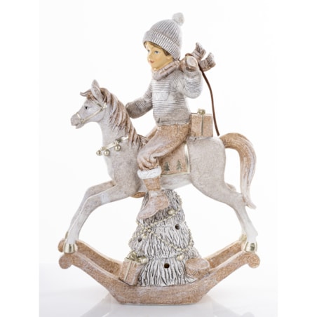 Dekoracja - figurka chłopca na koniu na biegunach i 26,5x17x7 cm LED