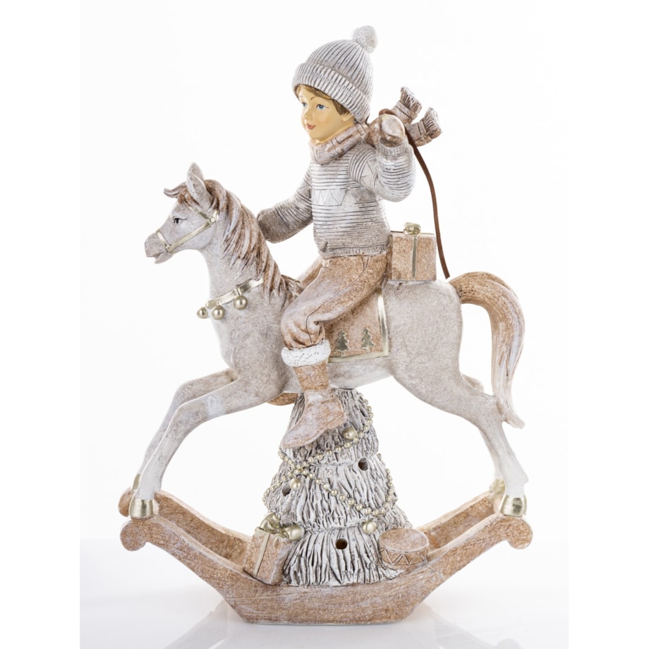 Dekoracja - figurka chłopca na koniu na biegunach i 26,5x17x7 cm LED