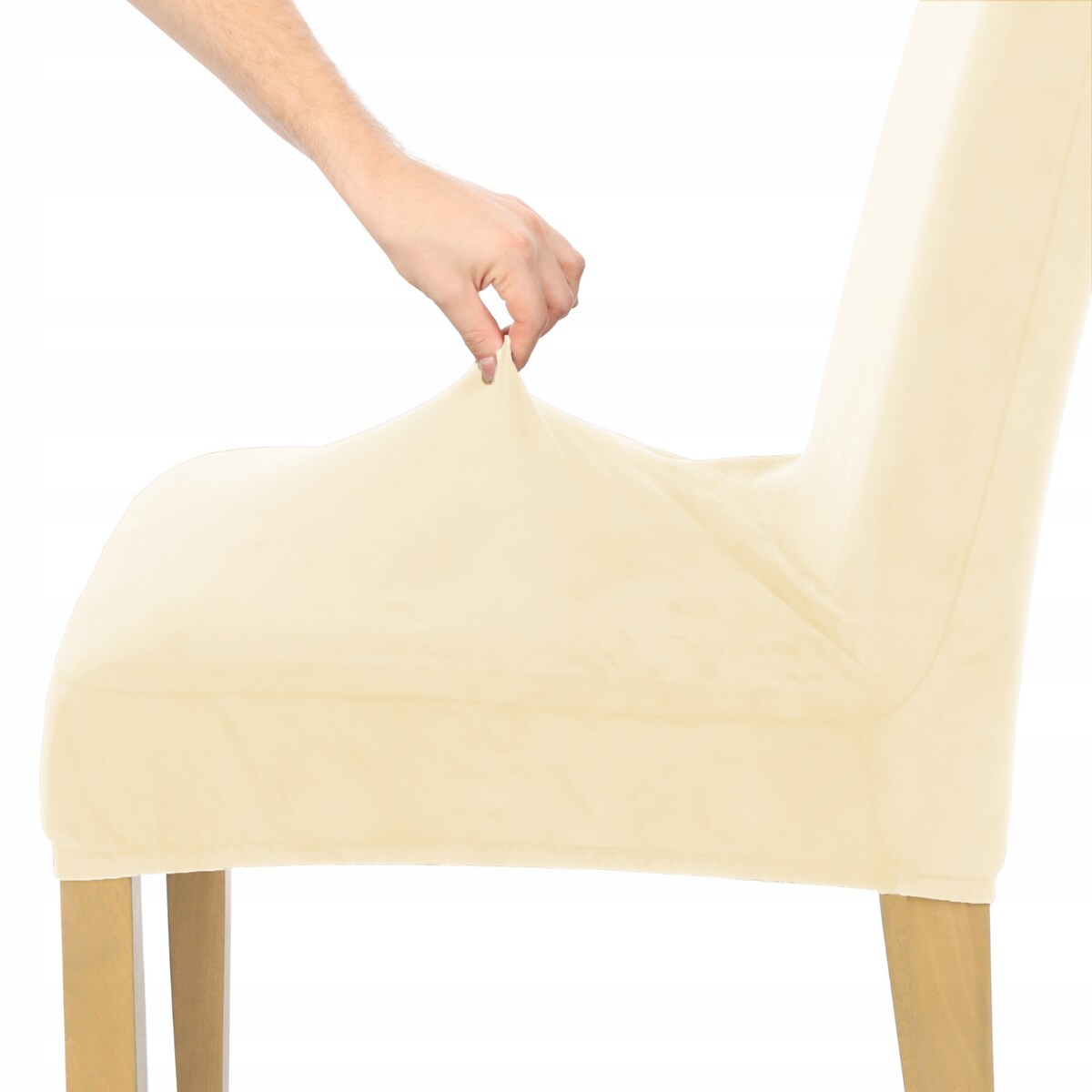 POKROWIEC NA KRZESŁO ECRU WELUR ELASTYCZNY [21WR]