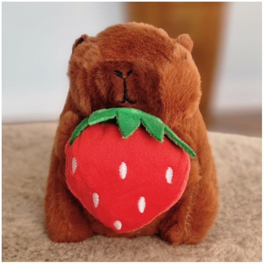 Brelok do kluczy pluszowa, puchata Kapibara naciągane owoce 1szt. LOSOWY MODEL BRL395