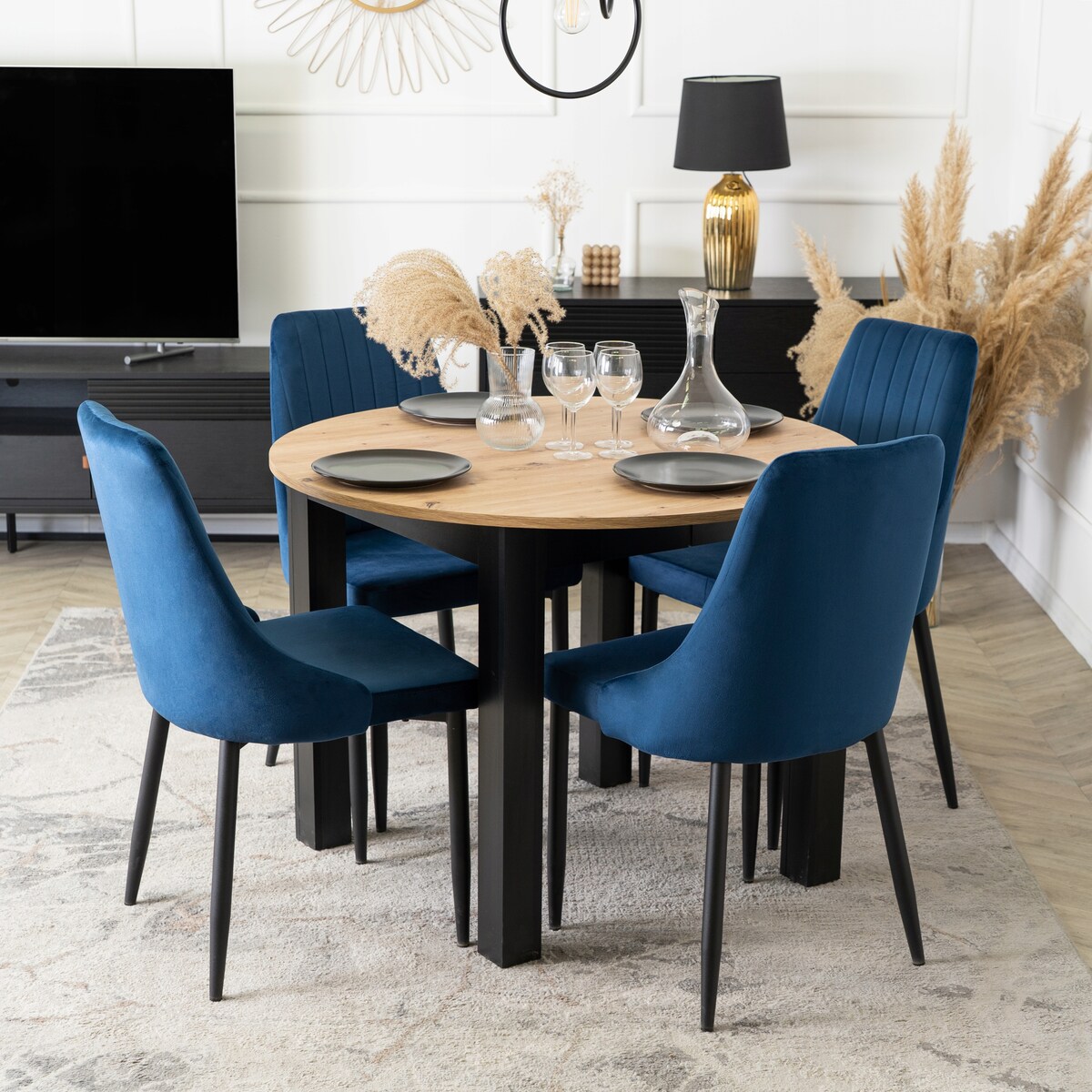 Krzesło Tapicerowane Welurowe Granatowe Kuchenne Do Jadalni Salonu BARI