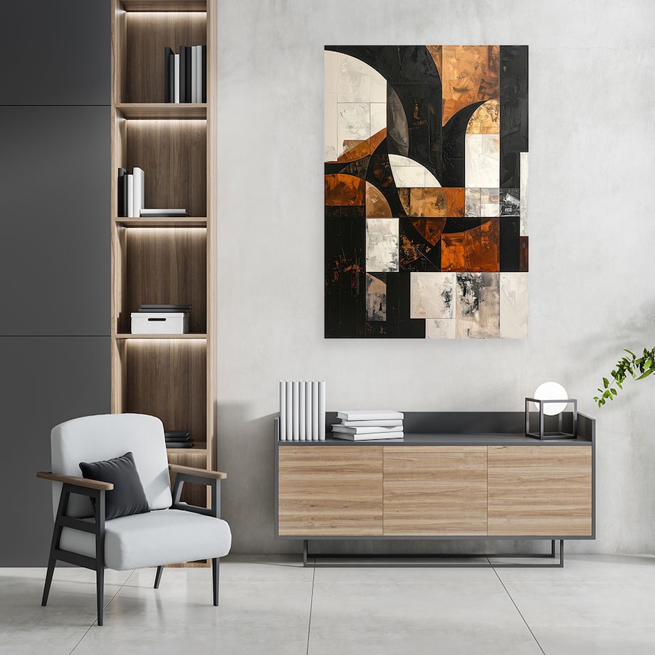 Obraz do salonu sypialni biura loftu, Geometryczne formy abstrakcja brązowy