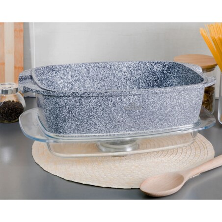DUŻA BRYTFANNA DO PIECZENIA MARMURKOWA 5.5L 32CM GĘSIARKA INDUKCJA SZARA