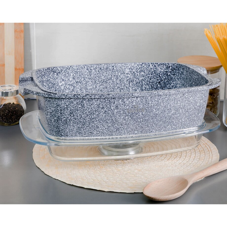 DUŻA BRYTFANNA DO PIECZENIA MARMURKOWA 5.5L 32CM GĘSIARKA INDUKCJA SZARA