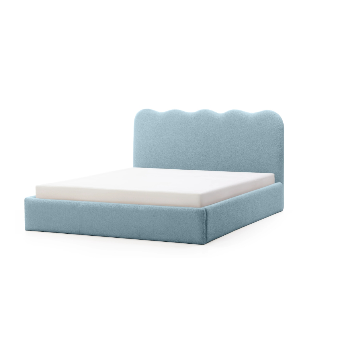 Łóżko 160x200 cm ze stelażem i pojemnikiem bouclé niebieskie