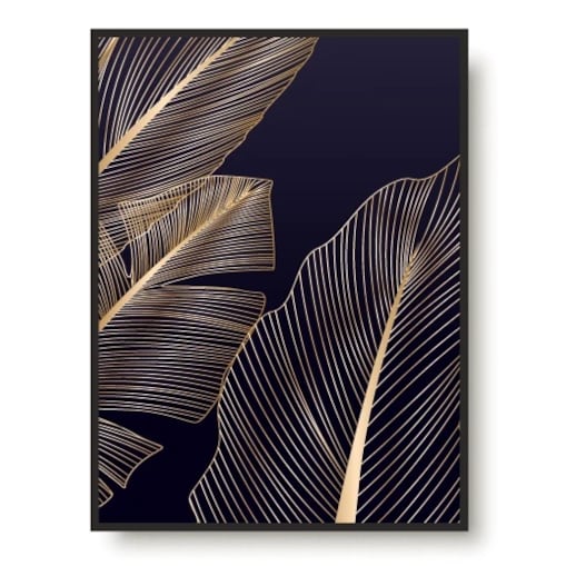 Plakat Poster Obraz na ścianę Pióra Złoto Glamour Czarna Rama do sypialni