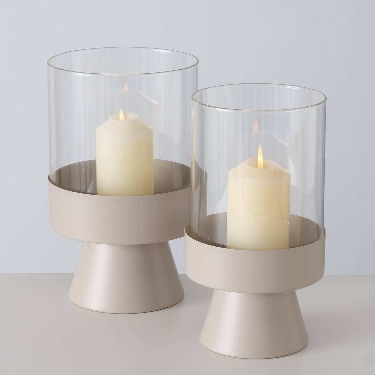 Świeczniki szklane Pallas, metalowa nóżka, 2 sztuki