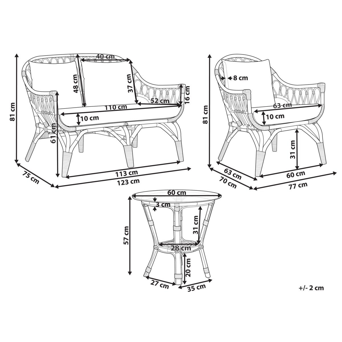 Zestaw ogrodowy rattanowy 4-osobowy naturalny SIBARI
