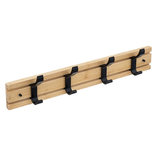 Bambusowy wieszak ścienny z 4 podwójnymi haczykami, 40 cm