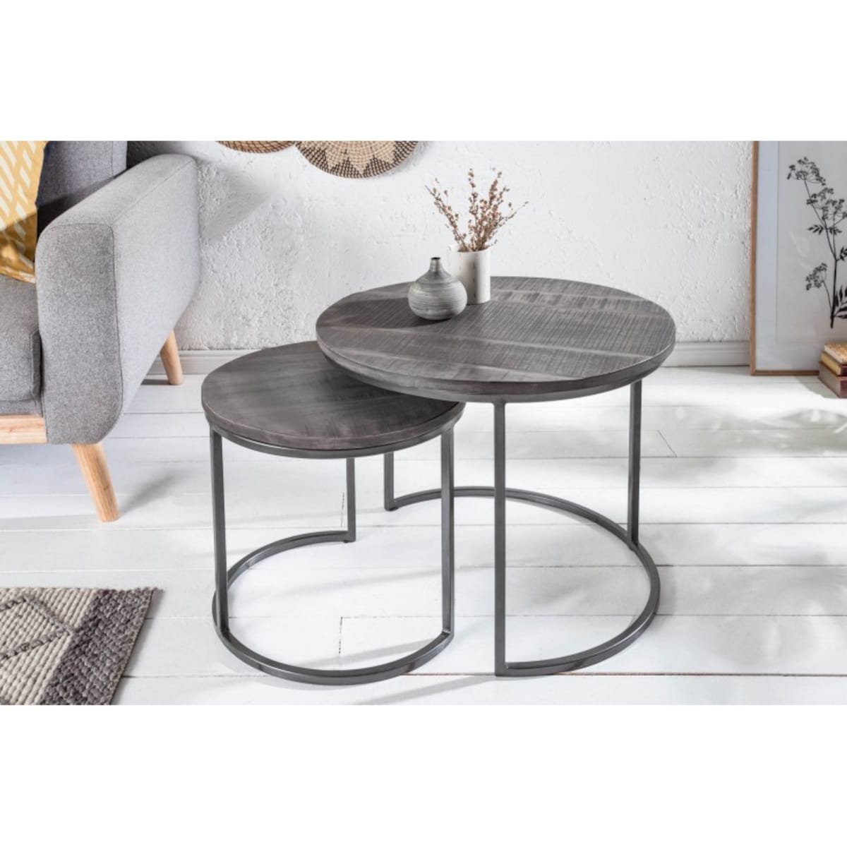 Stoliki Elements szare mango zestaw 2 szt.