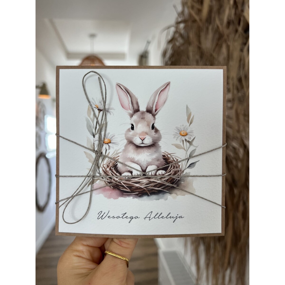 Ręcznie robiona kartka świąteczna wielkanocna na Wielkanoc zajączek